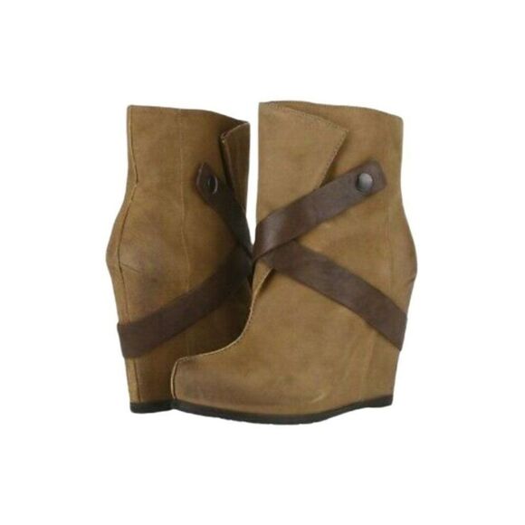 Luxury Rebel Simone Leather Hidden Heel Wedge Strappy Ankle Bootie Brown Sz 7 - Picture 1 of 10